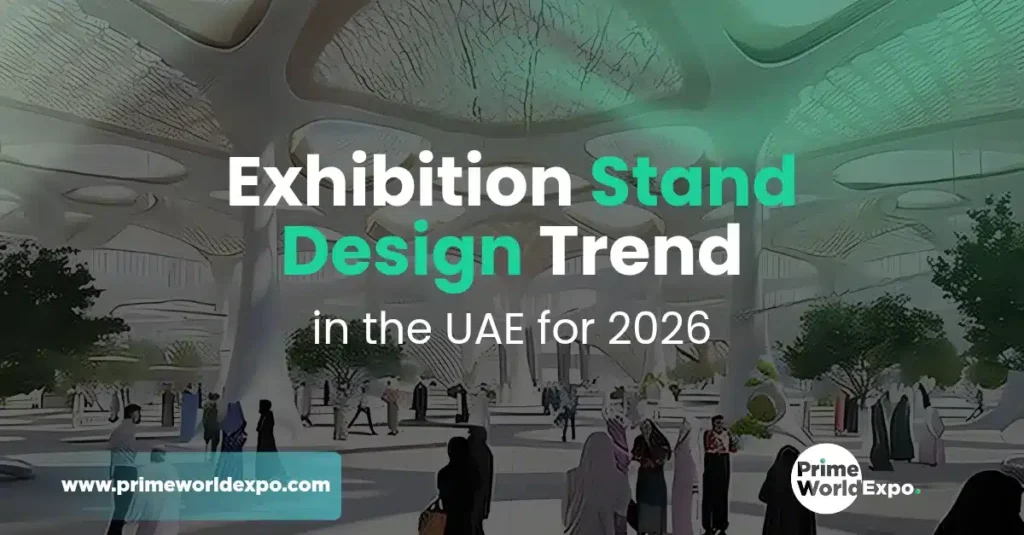 Modern exhibition stand design trends in UAE 2026 with immersive technology and modular booth setup